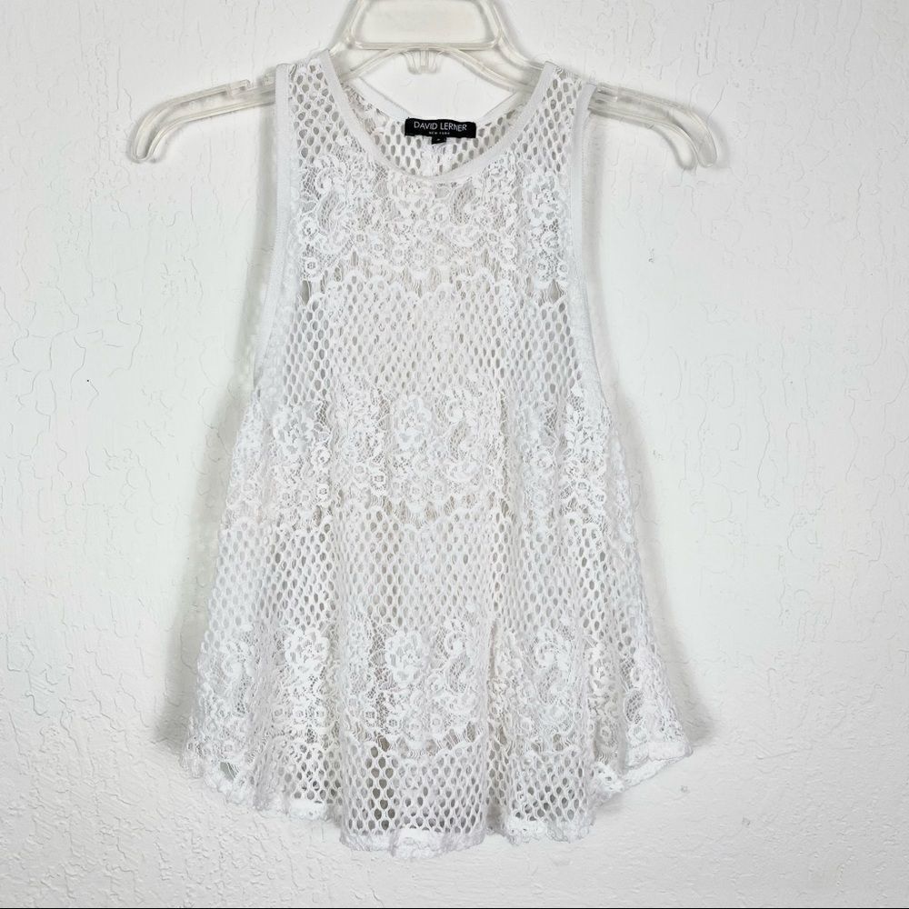 David Lerner White Floral Lace Sheer Tank Blouse Size Small
